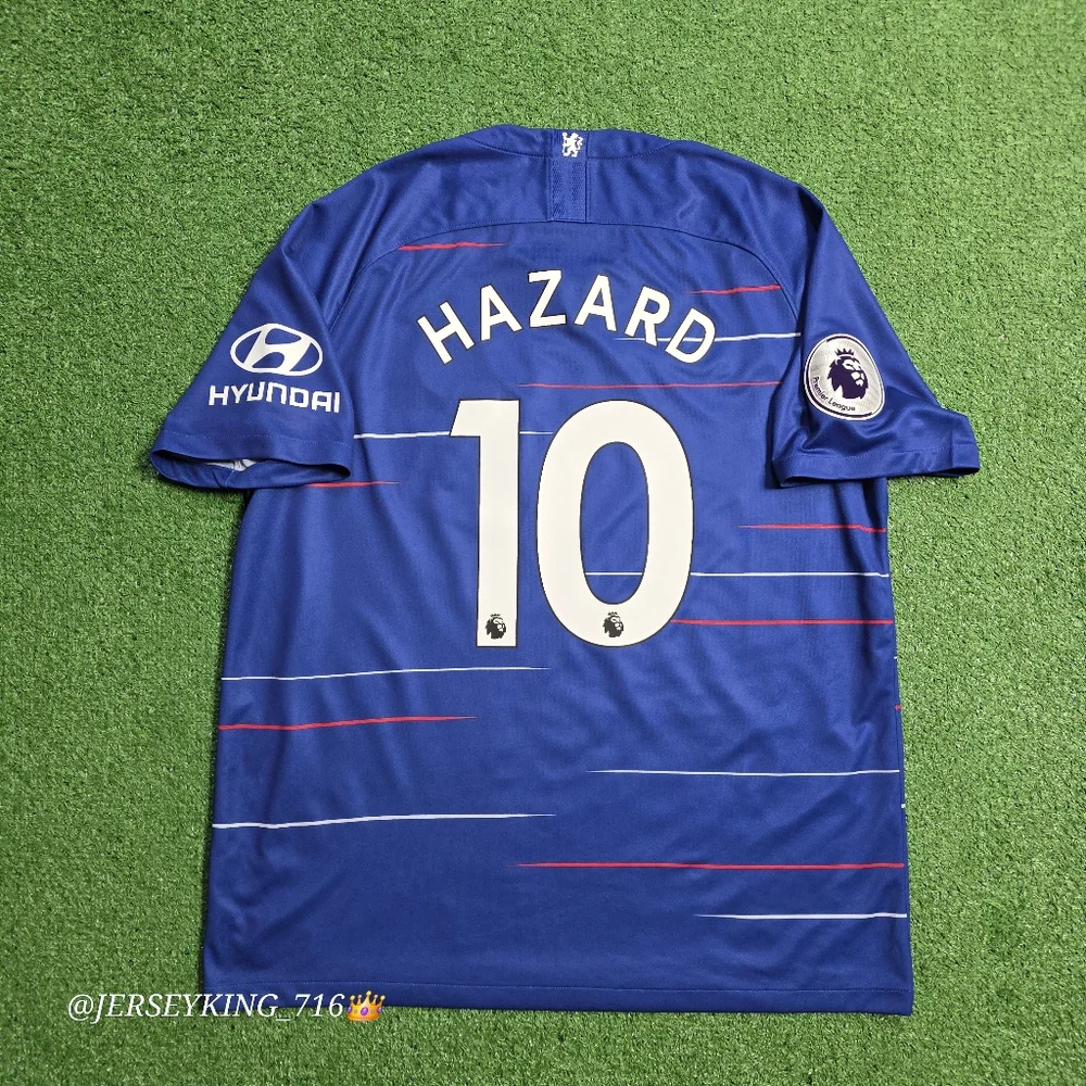 Nike Chelsea FC Eden Hazard #10 2018/2019 Home Blue Jersey XL EPL Patch_12